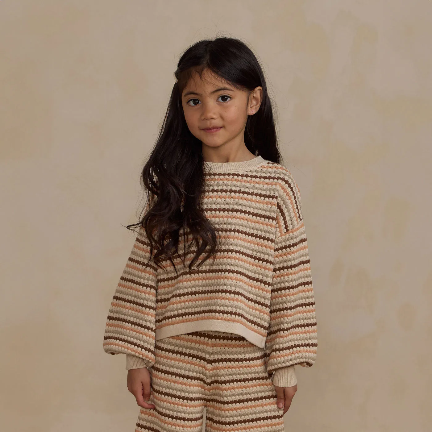 Knit Wide Leg Pant - Honeycomb Stripe - Natural / Shell / Dusty Blue / Saddle - FINAL SALE
