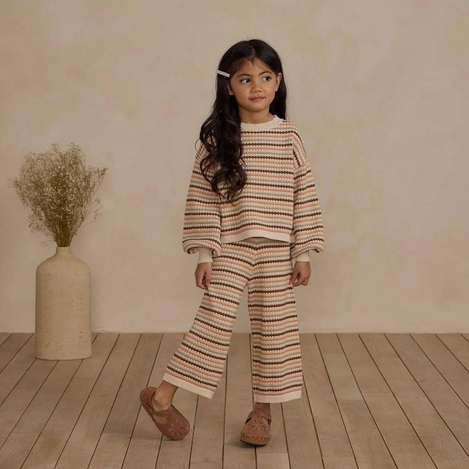 Knit Wide Leg Pant - Honeycomb Stripe - Natural / Shell / Dusty Blue / Saddle - FINAL SALE