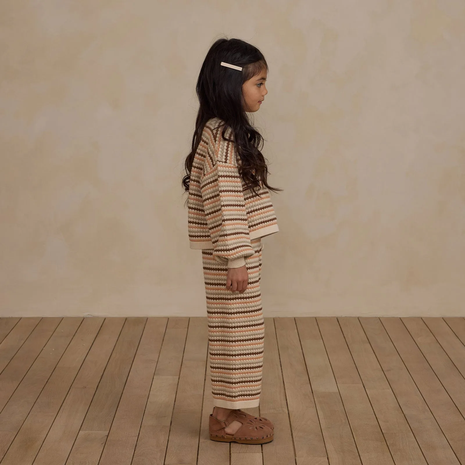Knit Wide Leg Pant - Honeycomb Stripe - Natural / Shell / Dusty Blue / Saddle - FINAL SALE